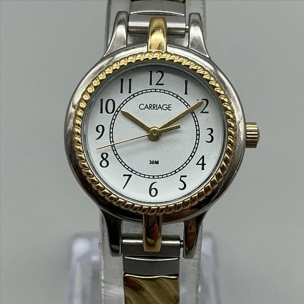 Carriage By Timex Womens Watch 24mm White Dial Two Tone Expansion New Battery
